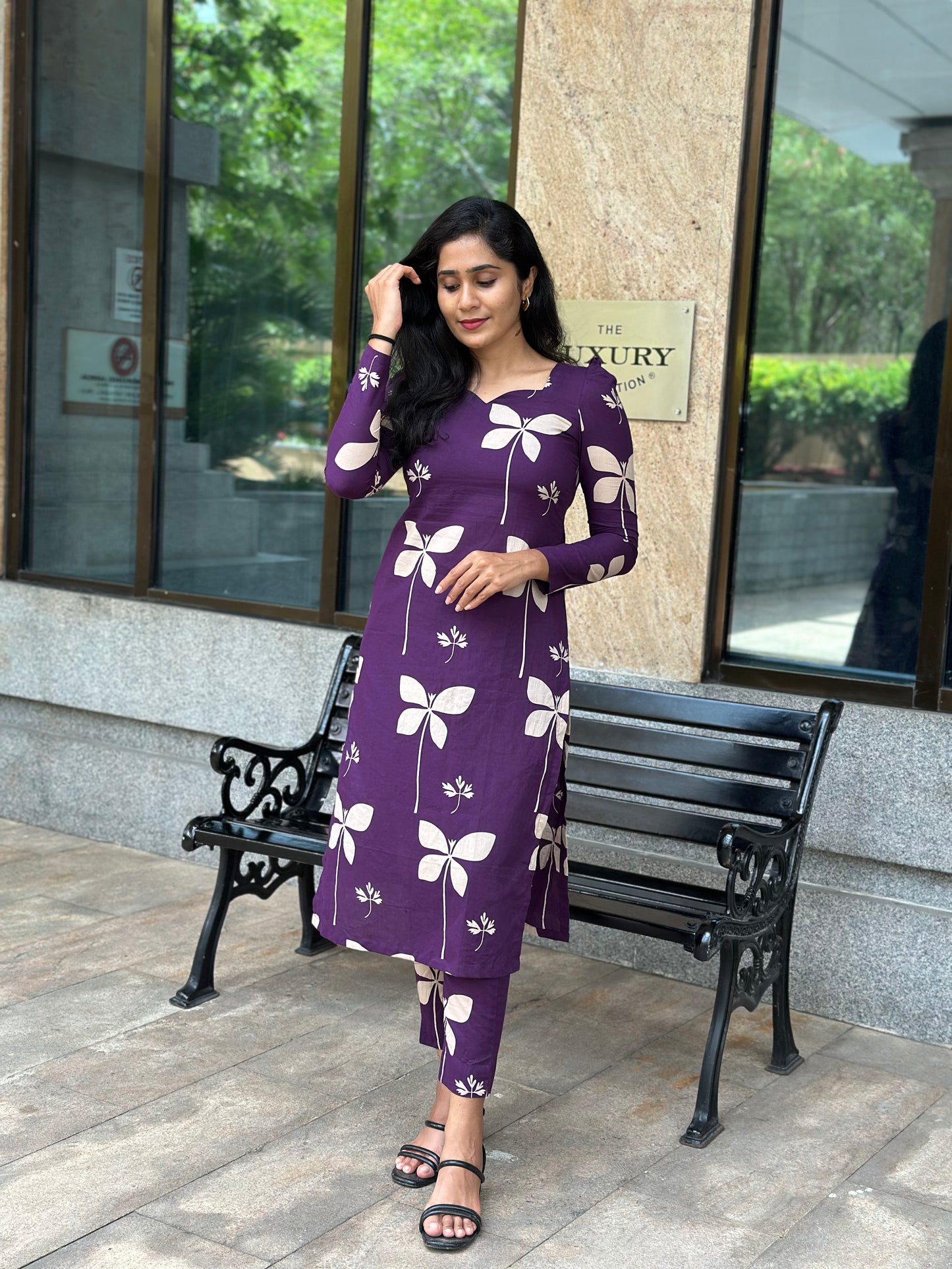 Purple Floral Printed Soft Cotton Kurta and Pant Set