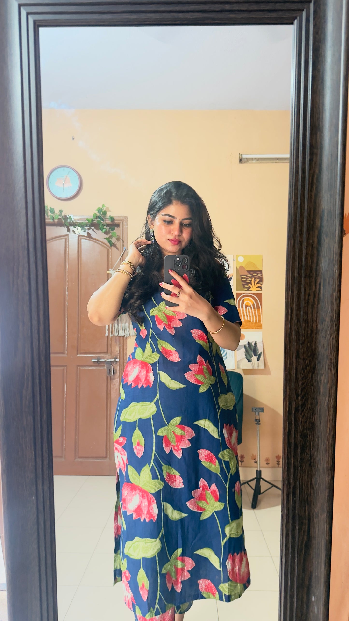 Blue Lotus Print Cotton Kurta and Pant Set