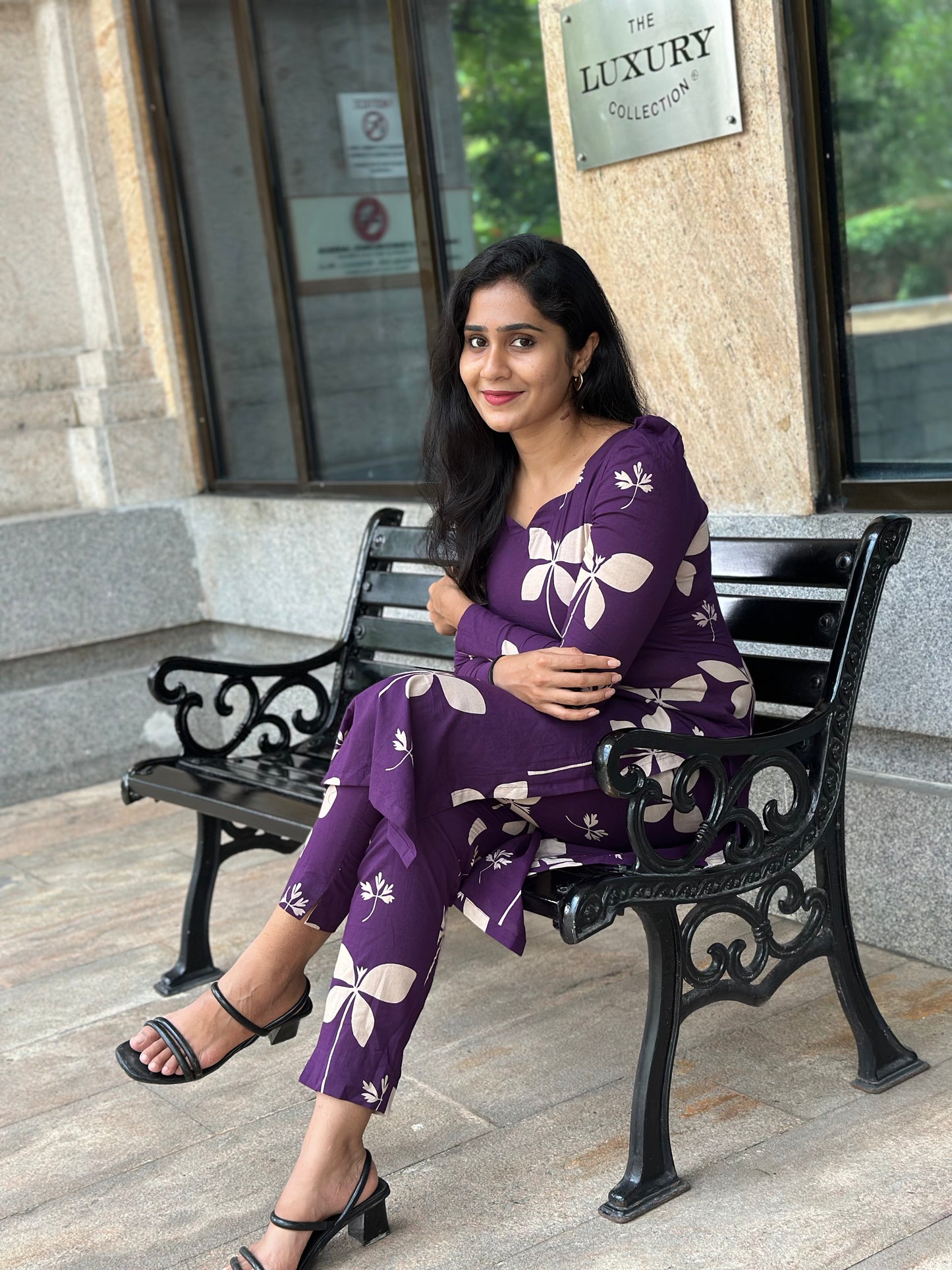 Purple Floral Printed Soft Cotton Kurta and Pant Set