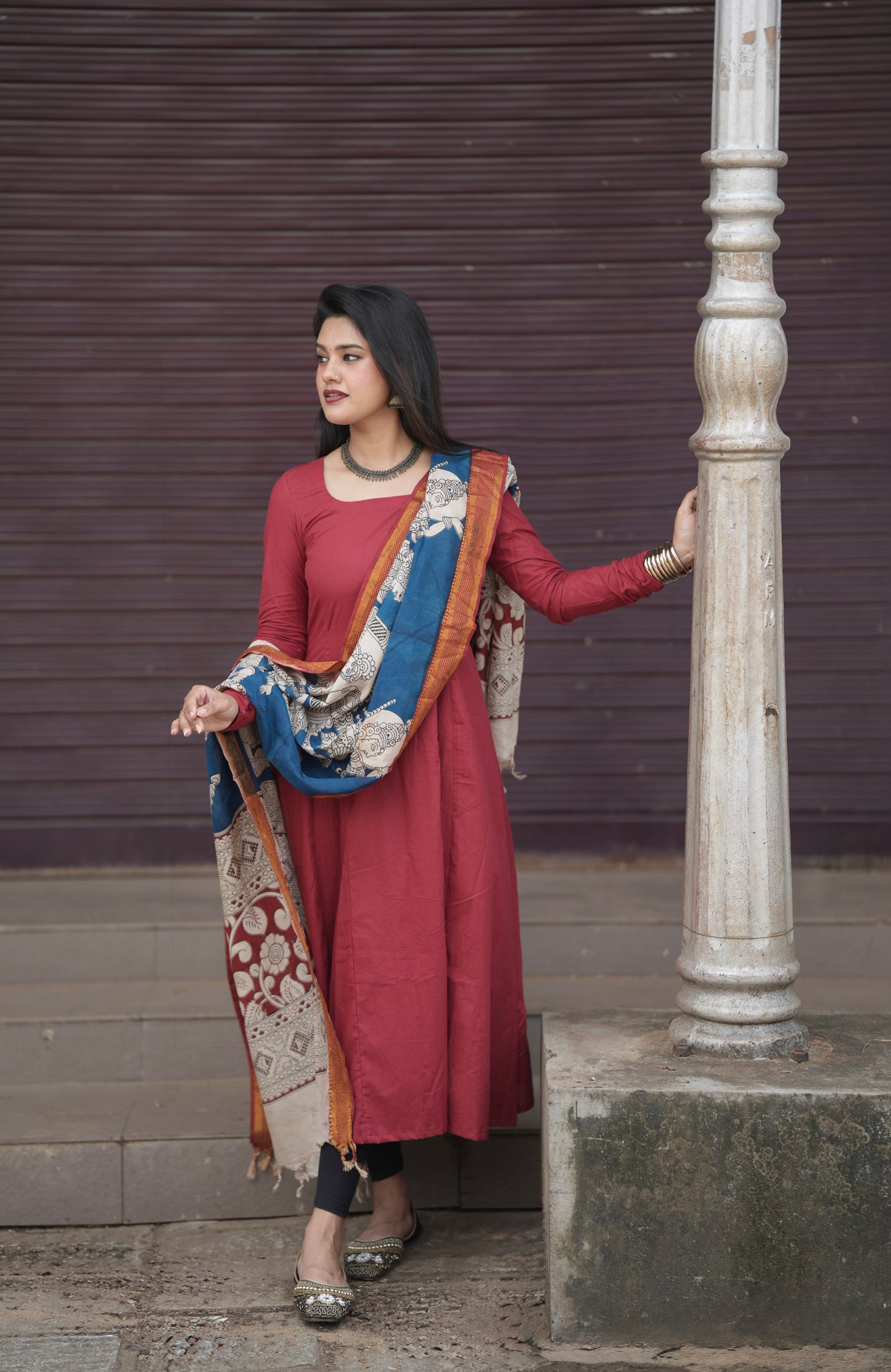 Festive Launch - Cotton Aline Panel kurta with Handmade Kalamkari Dupatta