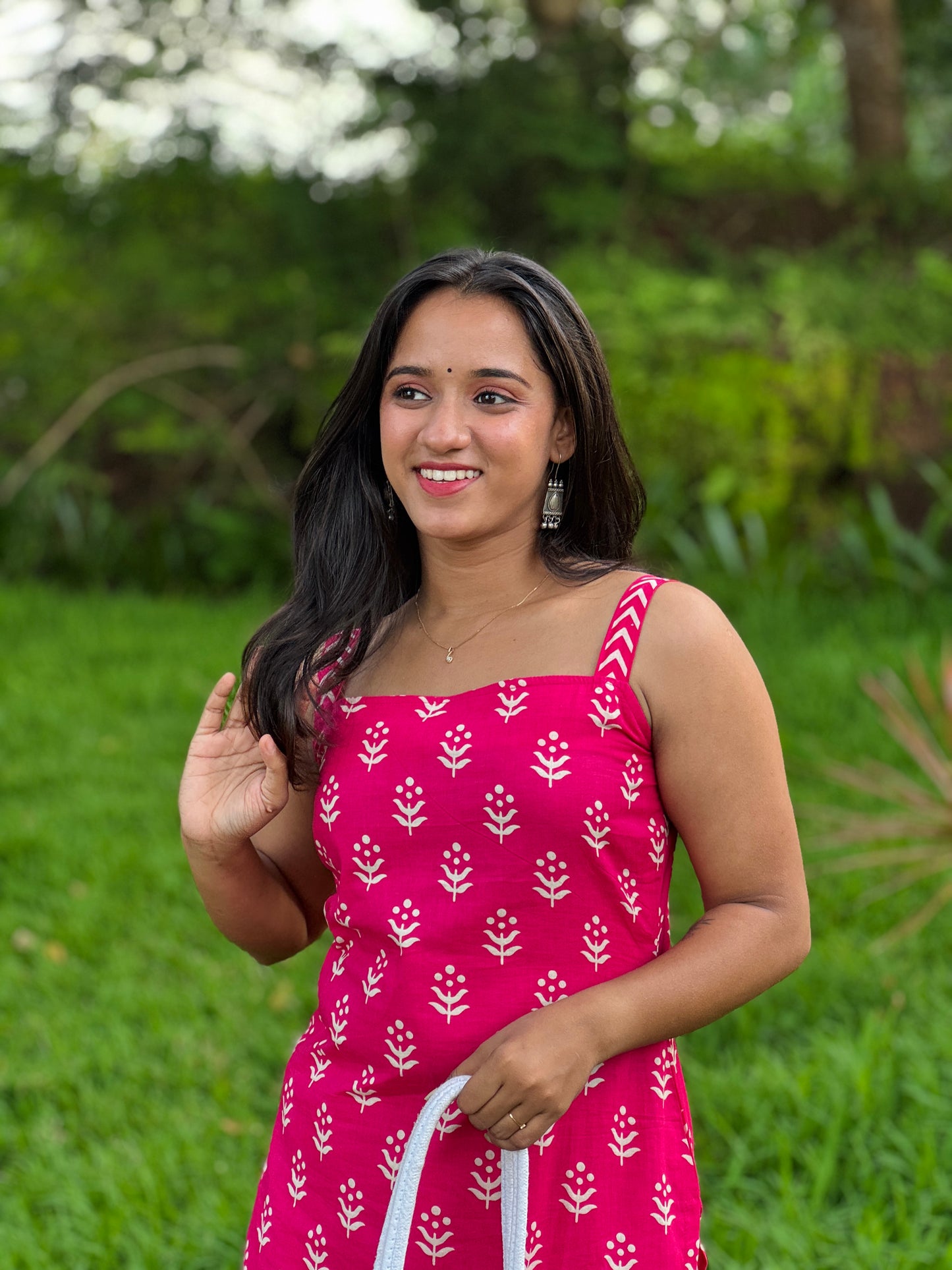 Pink Block Printed Strap Kurta and Pant Set