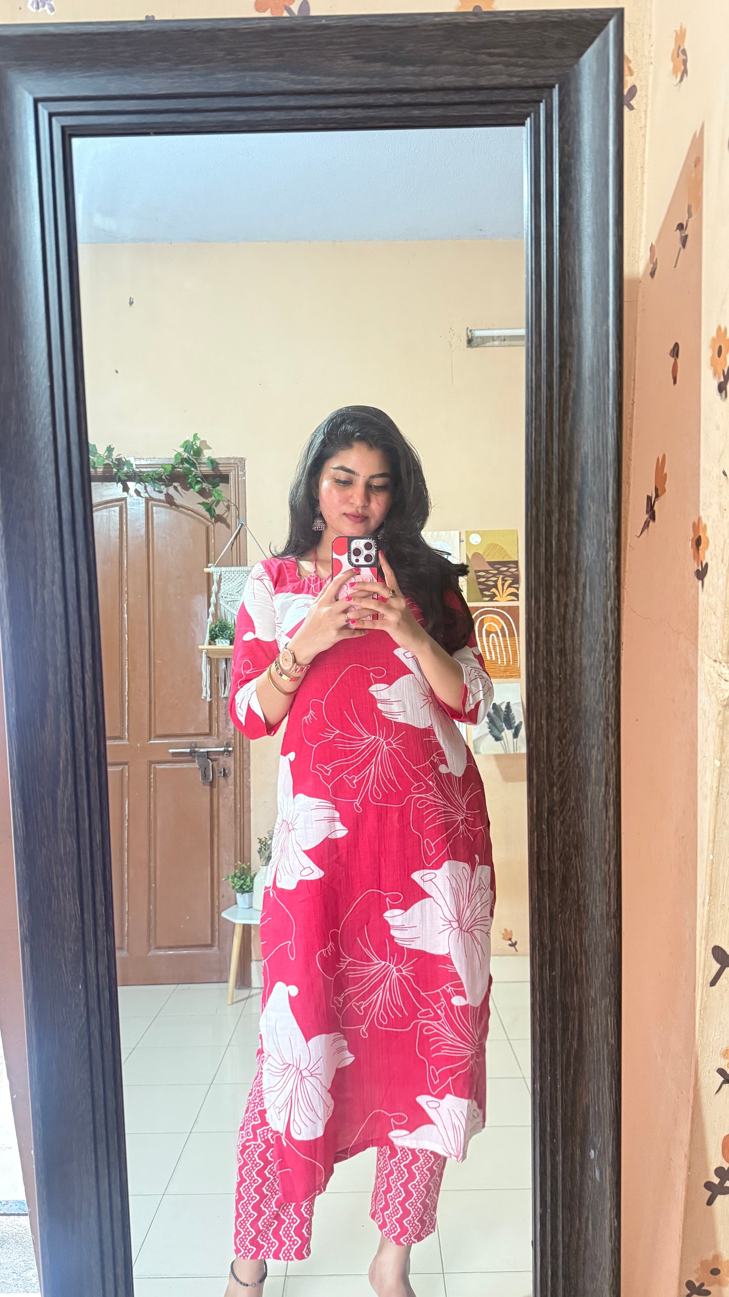 Raspberry Pink Cotton Kurta and Pant Set