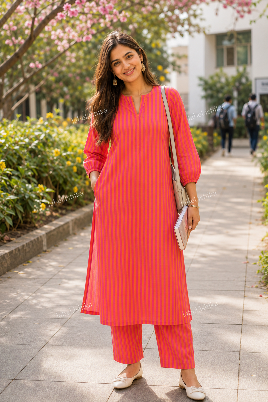 “PINK CITRUS” - Cotton Striped Kurta Set