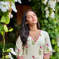 Cream Floral Kurta With Striped Pants