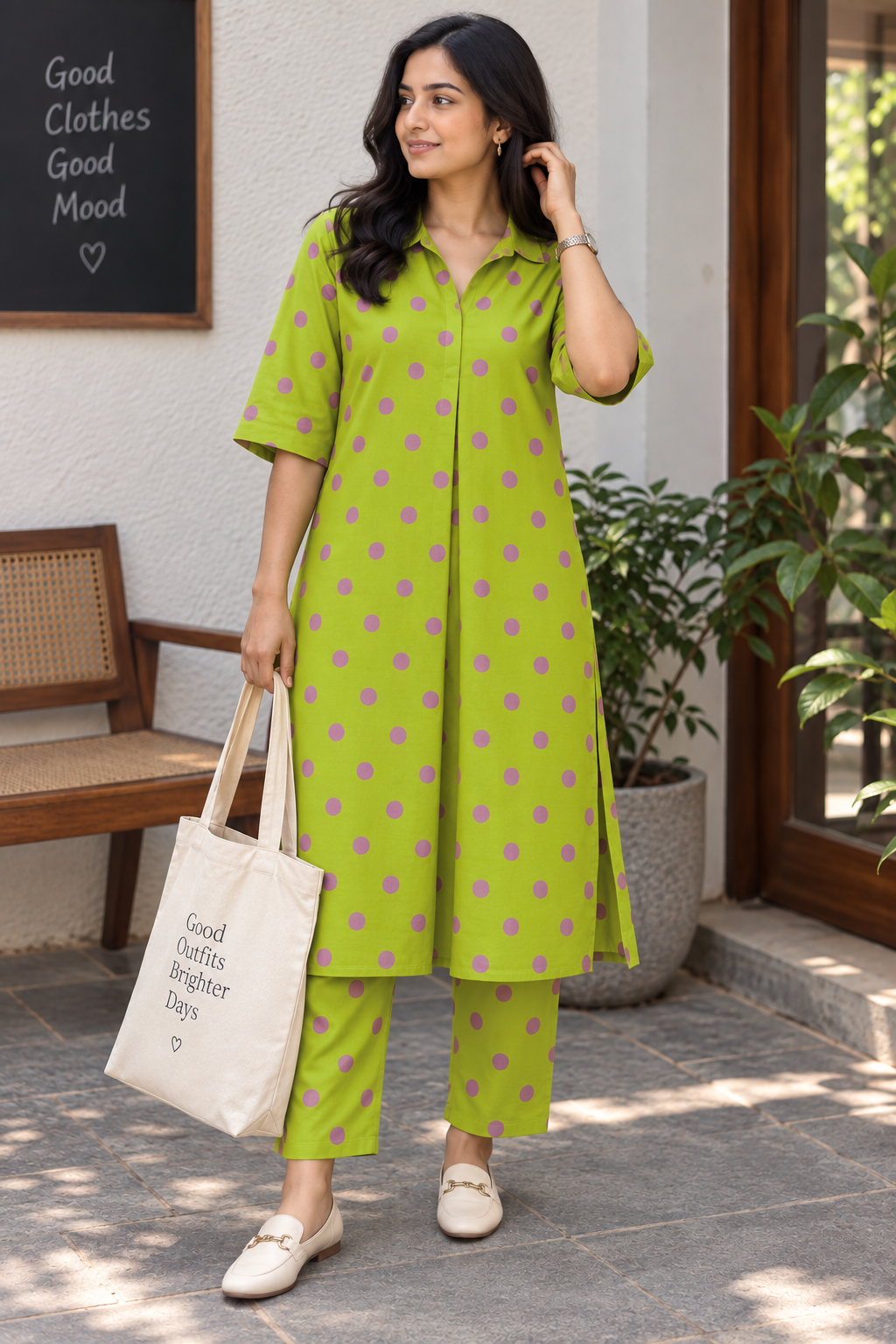 “Greeny Polka” - Cotton Coord Set