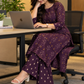 Workwear Collection - Purple Ikkat Printed Cotton Kurta Set