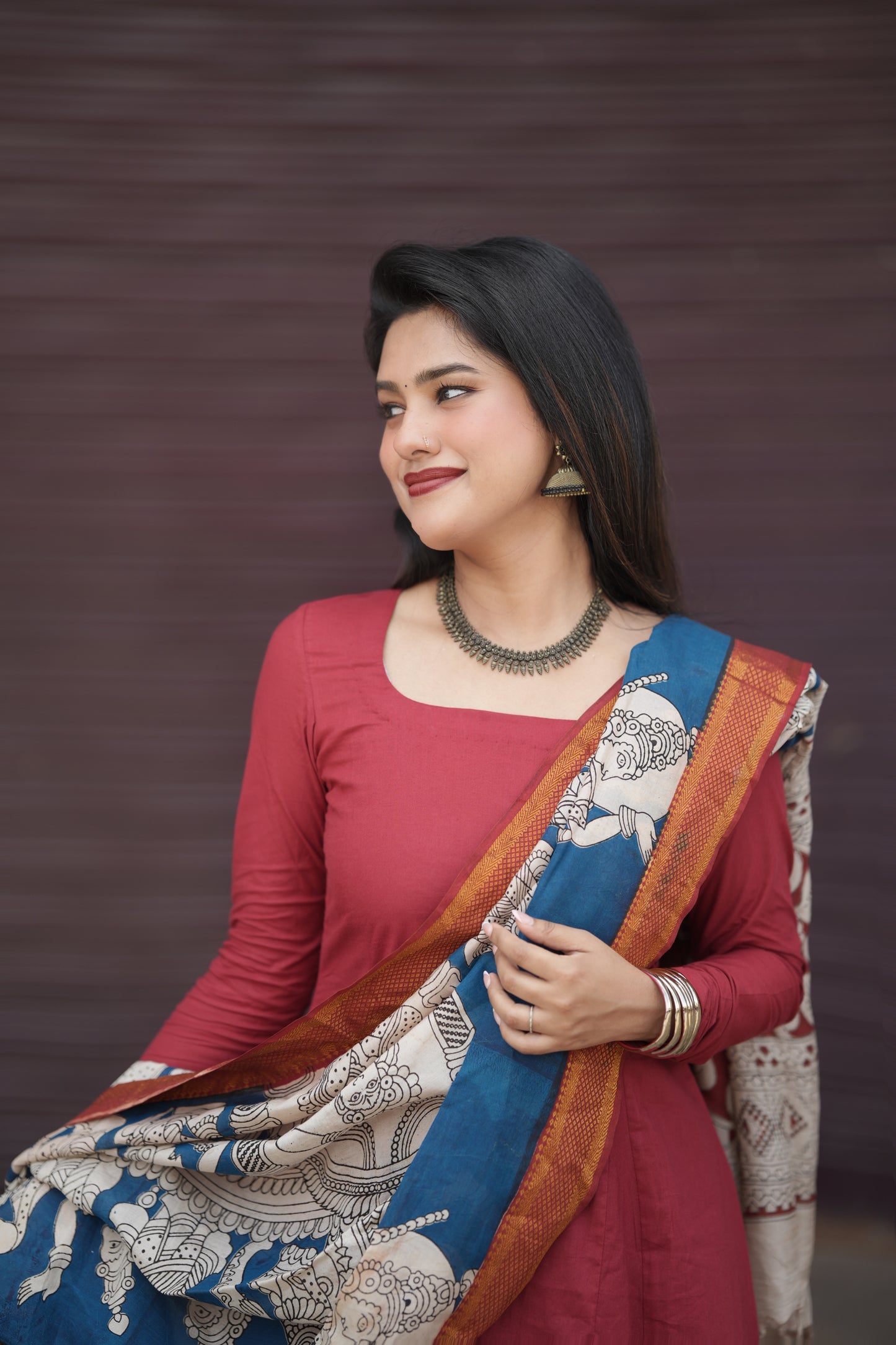 Festive Launch - Cotton Aline Panel kurta with Handmade Kalamkari Dupatta