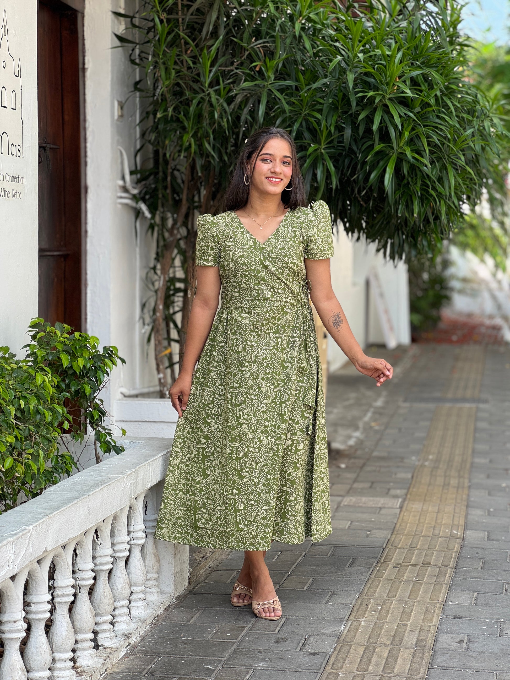 Oliver Green Block Printed Dress label.ishika Oliver Green Block Printed Dress label.ishika