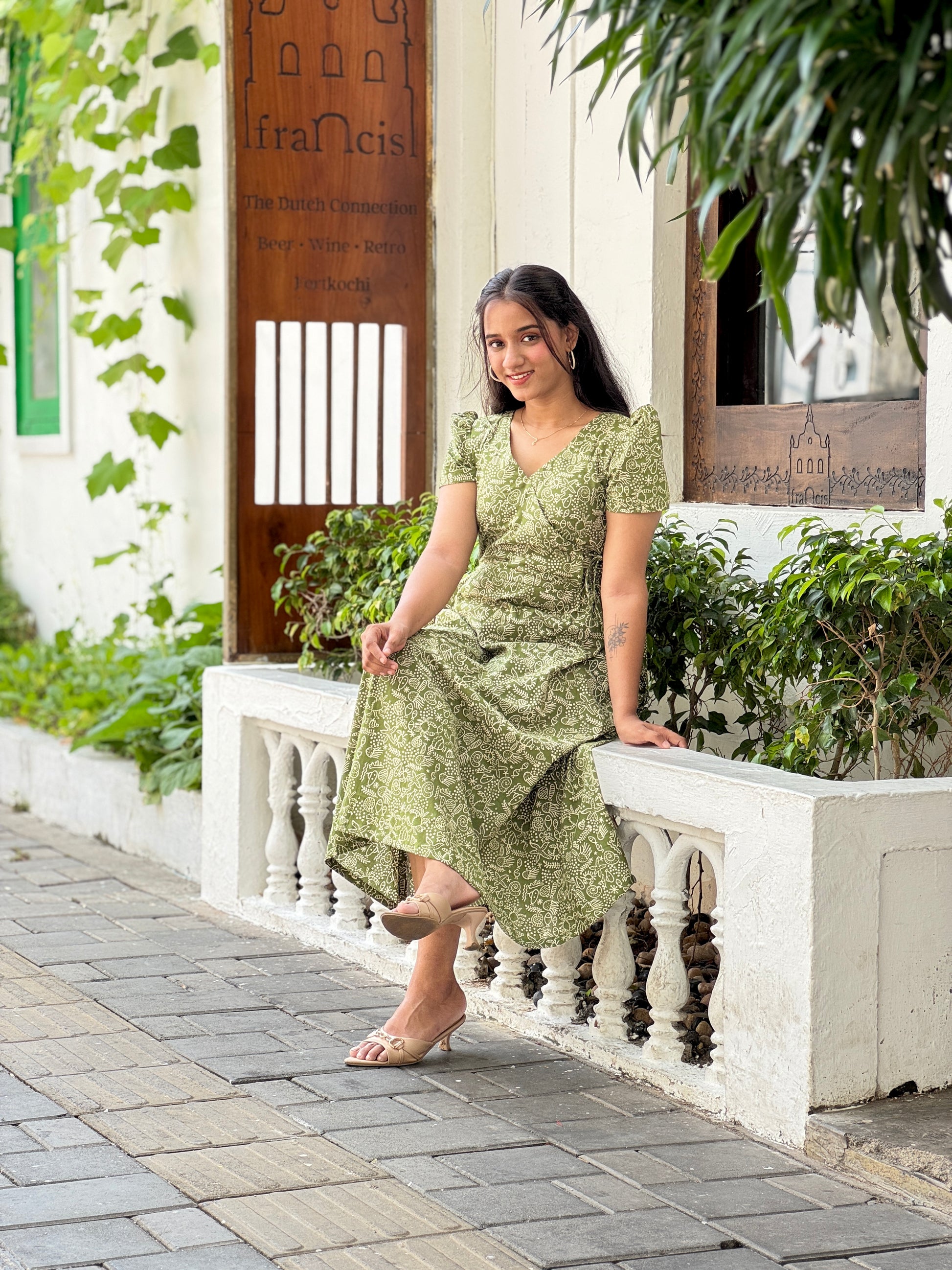 Oliver Green Block Printed Dress label.ishika Oliver Green Block Printed Dress label.ishika