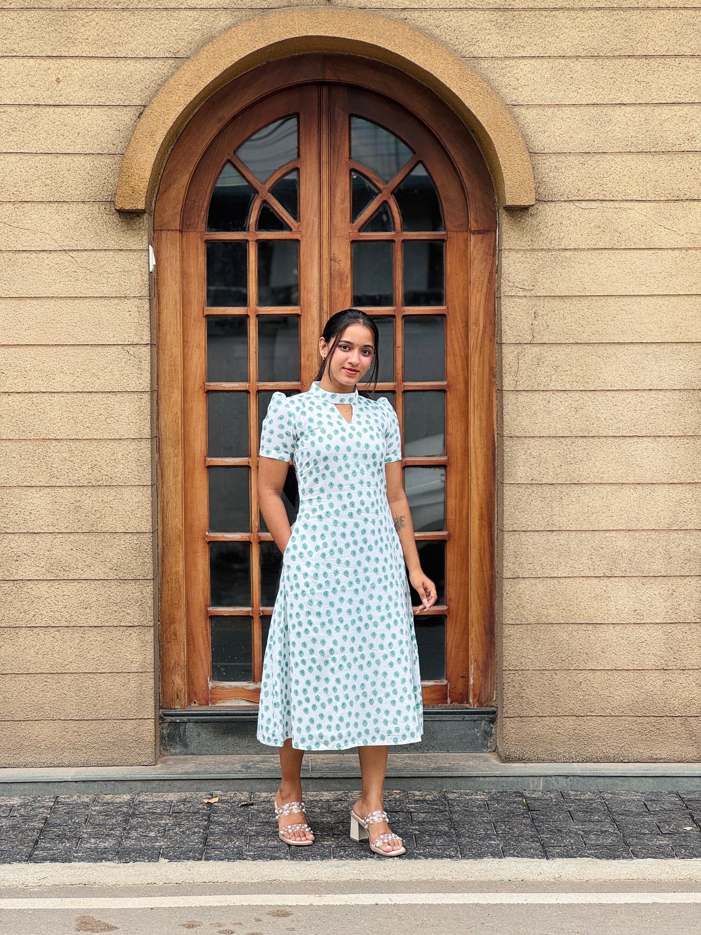 White Quirky Printed Cotton Dress