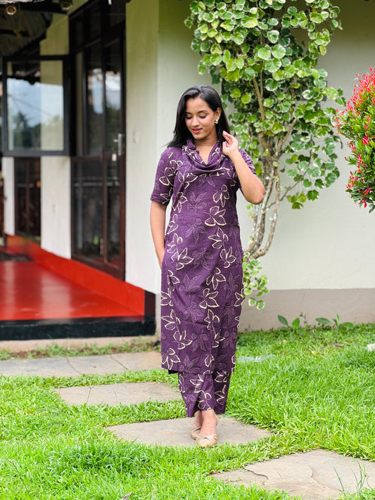 Purple Cotton Floral Printed Kurta and Pant Set