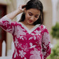 Magenta And White Floral Kurta And Pant Set with Lace Detailing