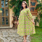 Light Green with Lavender Floral Alia Cut Cotton Dress/Kurta
