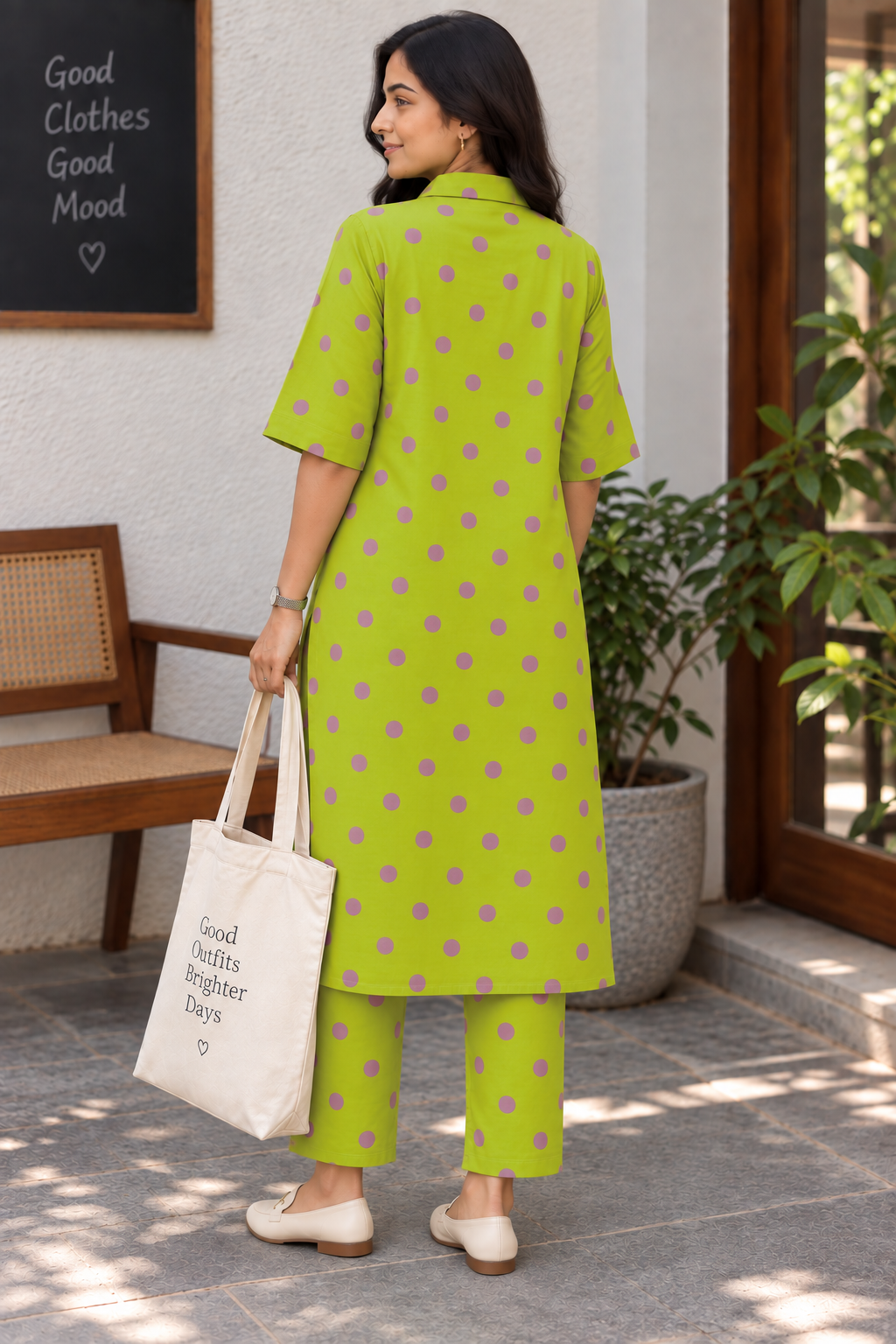 “Greeny Polka” - Cotton Coord Set
