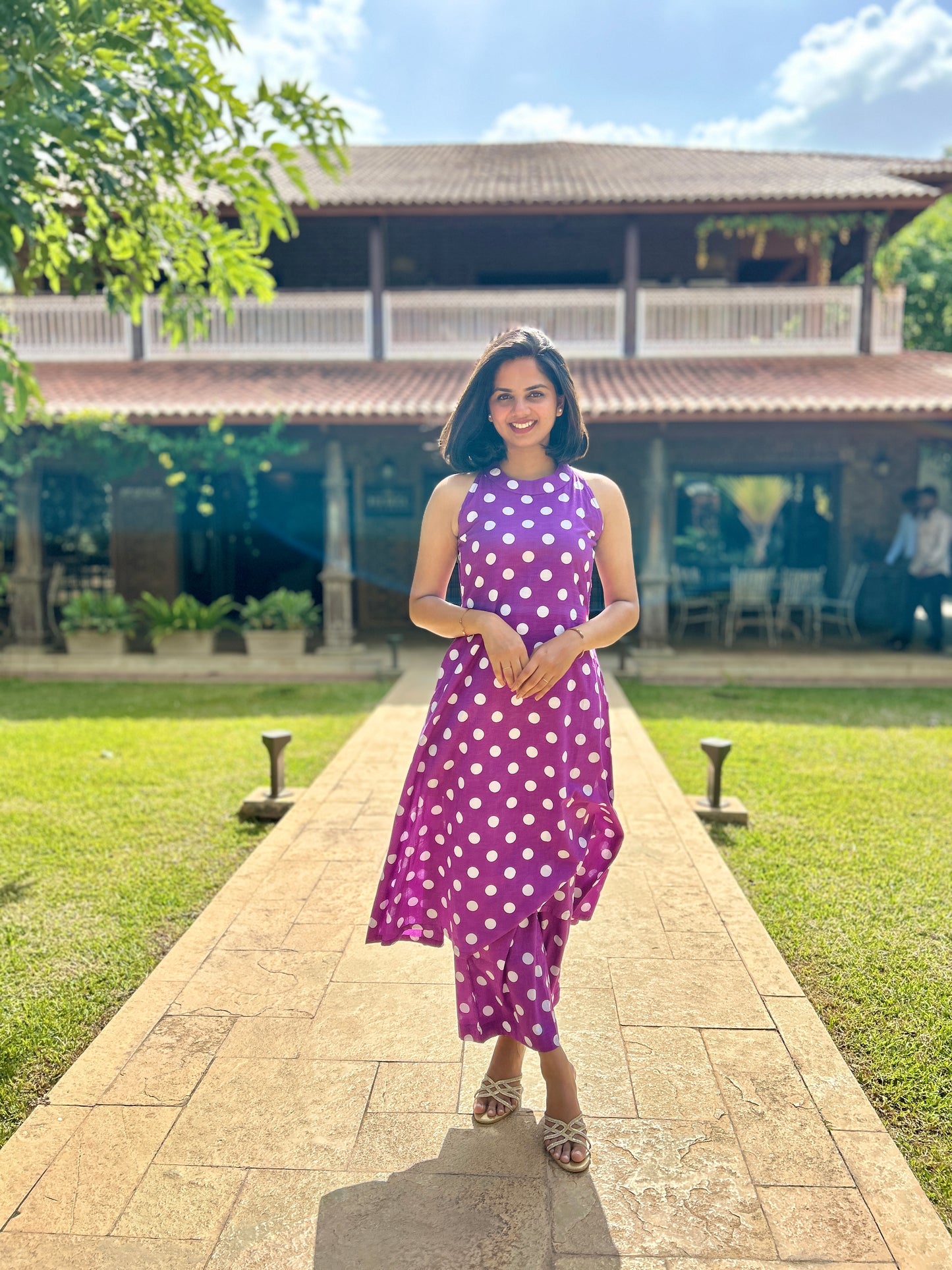 Purple Polka Aline Kurta and Palazzo Set