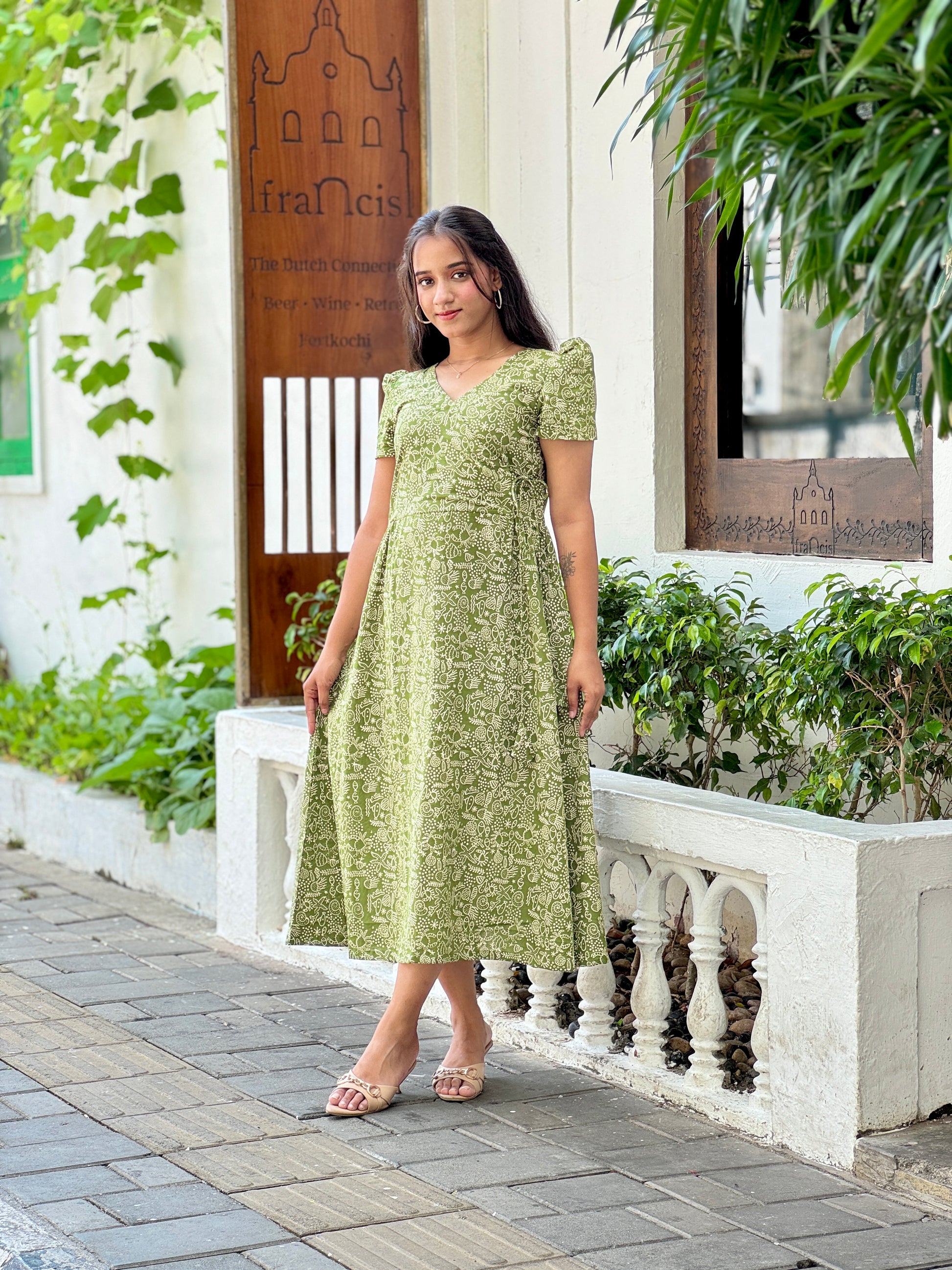 Oliver Green Block Printed Dress label.ishika Oliver Green Block Printed Dress label.ishika