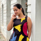 Black Cotton Muticolor Printed Tired Maxi Dress