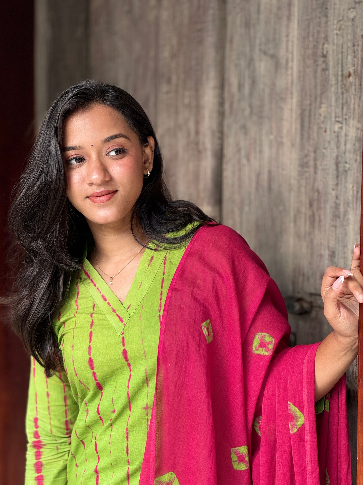 Green Shibori Kurta and Pant Set With Dupatta