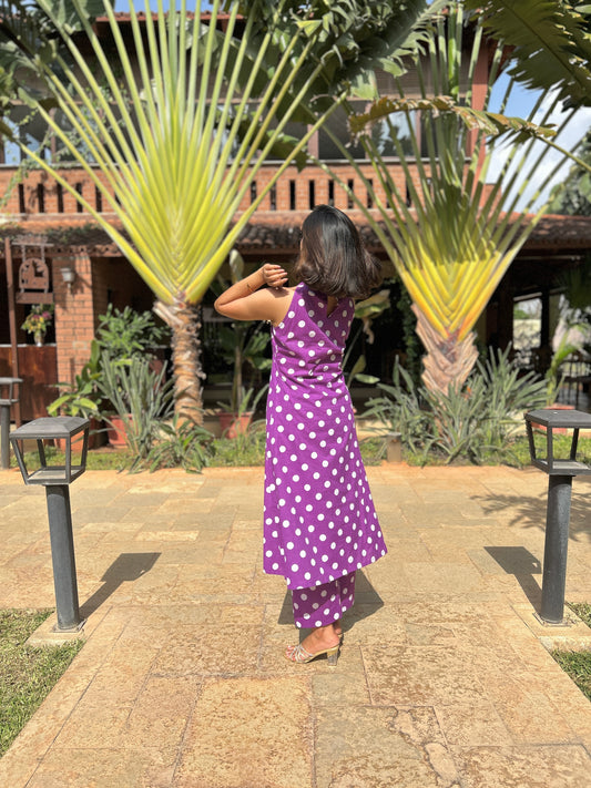 Purple Polka Aline Kurta and Palazzo Set
