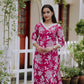 Magenta And White Floral Kurta And Pant Set with Lace Detailing