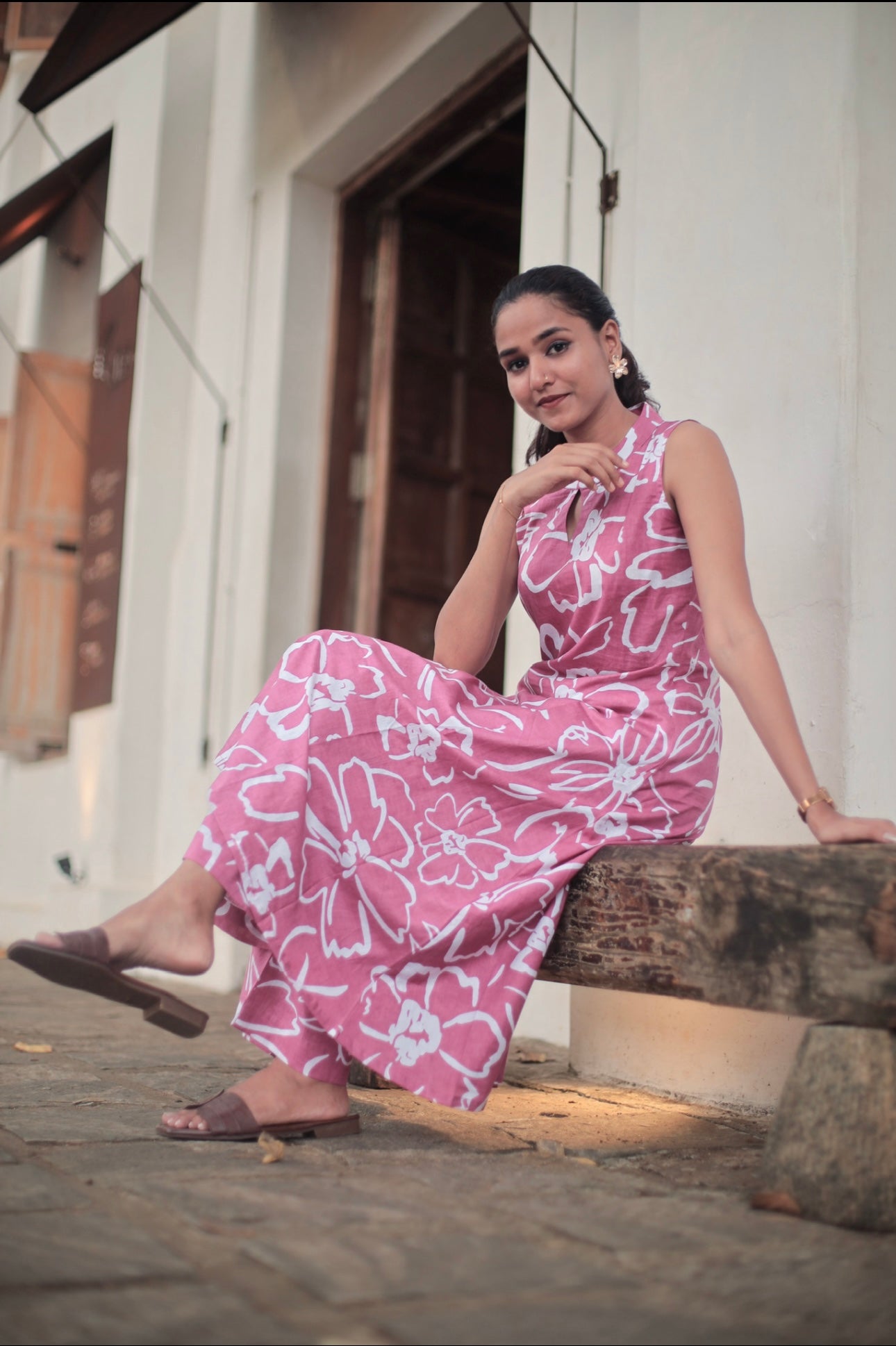 Onion Pink Floral Cotton Kurta Set