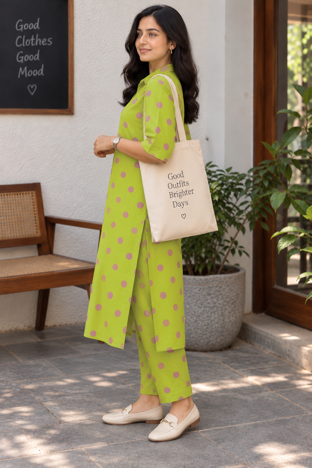 “Greeny Polka” - Cotton Coord Set