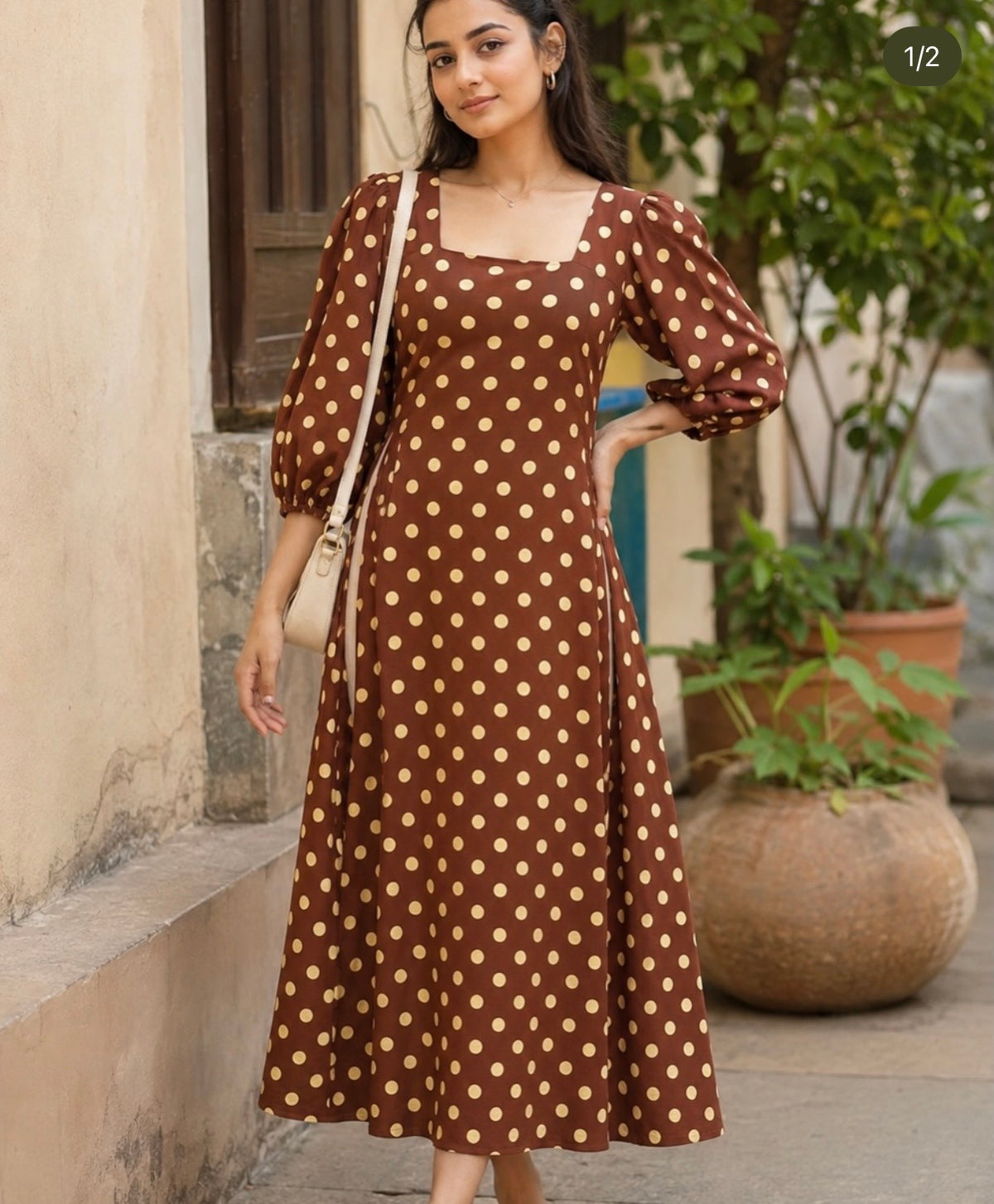 Brownie Polka - Cotton Polka Printed Aline Dress