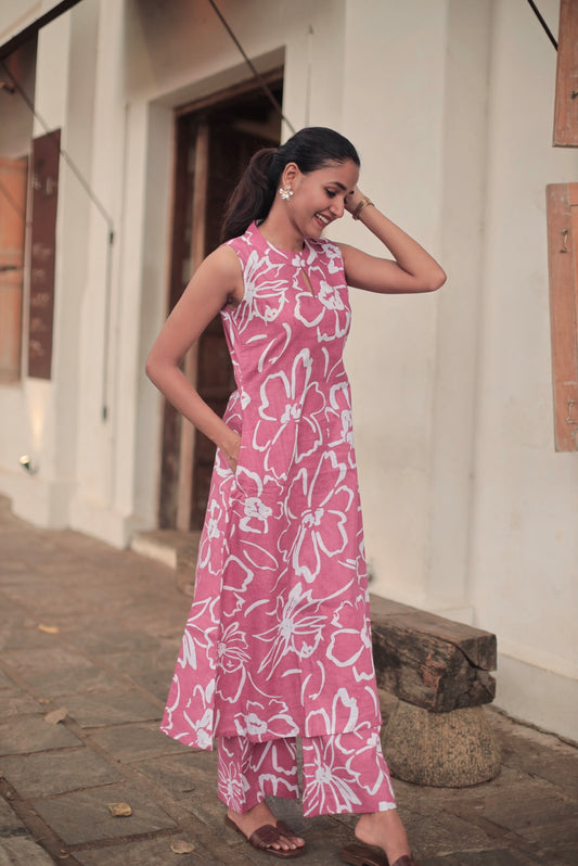 Onion Pink Floral Cotton Kurta Set