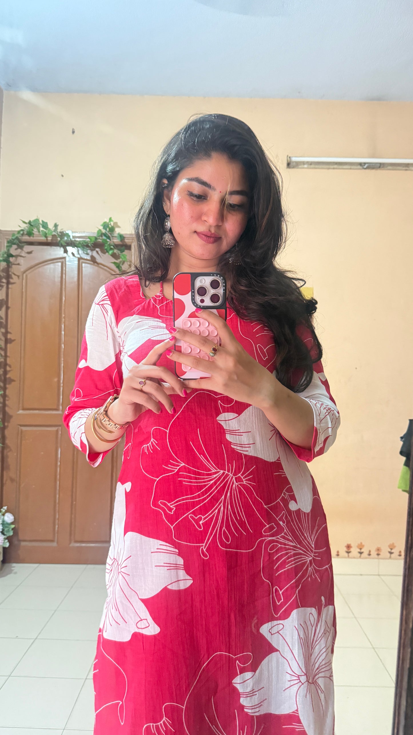 Raspberry Pink Cotton Kurta and Pant Set