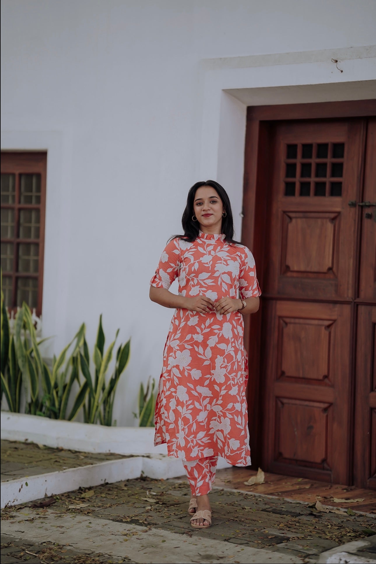 Peach Floral Printed Kurta and Pant Set