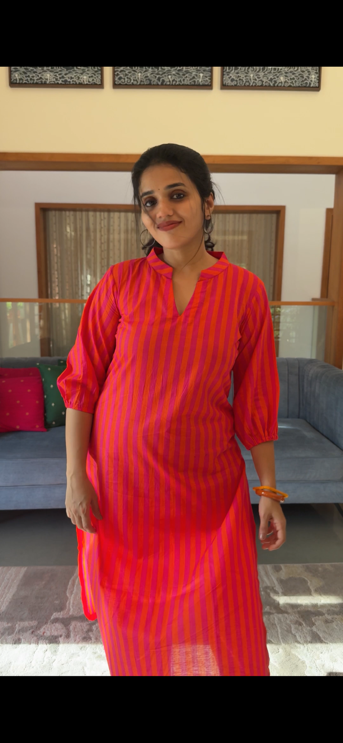 “PINK CITRUS” - Cotton Striped Kurta Set