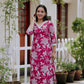 Magenta And White Floral Kurta And Pant Set with Lace Detailing