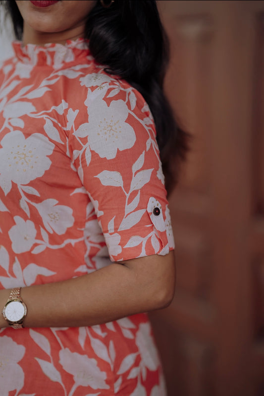 Peach Floral Printed Kurta and Pant Set