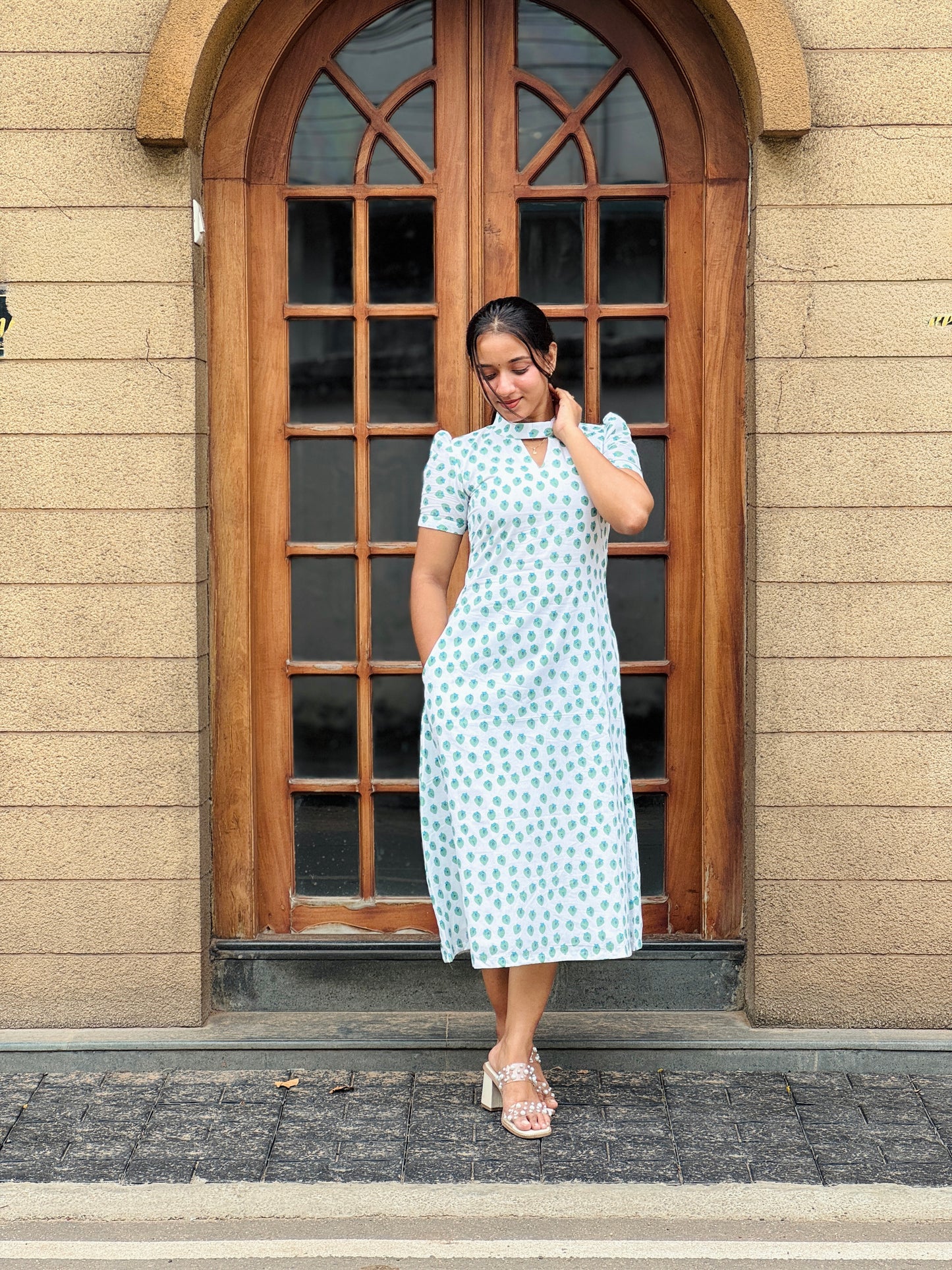 White Quirky Printed Cotton Dress