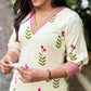 Cream Floral Kurta With Striped Pants