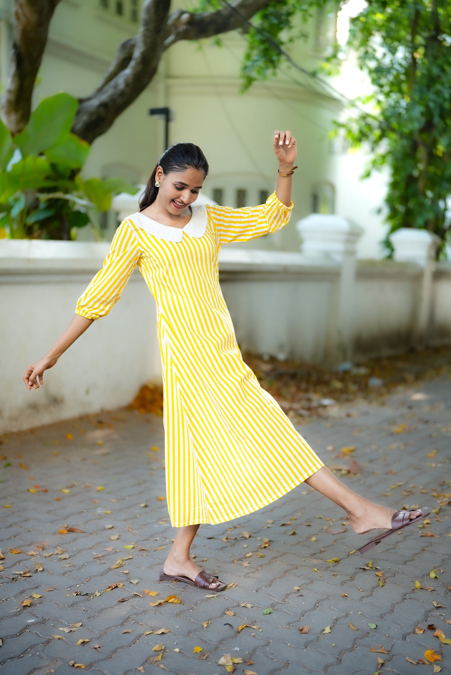 Yellow Striped Cotton Dress