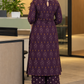 Workwear Collection - Purple Ikkat Printed Cotton Kurta Set