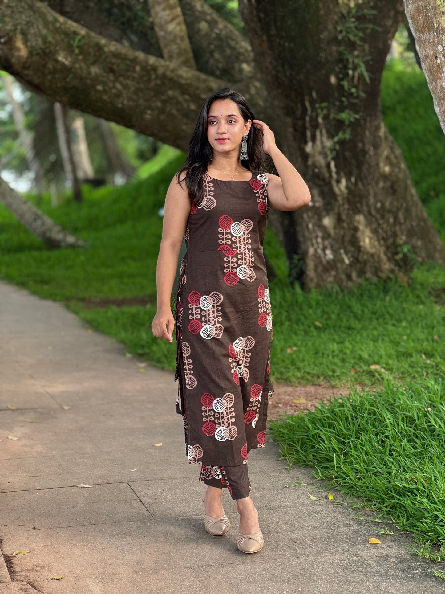 Coffee Brown Side Tassels Kurta and Pant Set