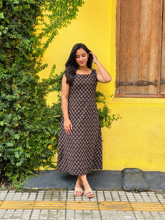 Ajrakh Lotus Printed Aline Kurta/Dress