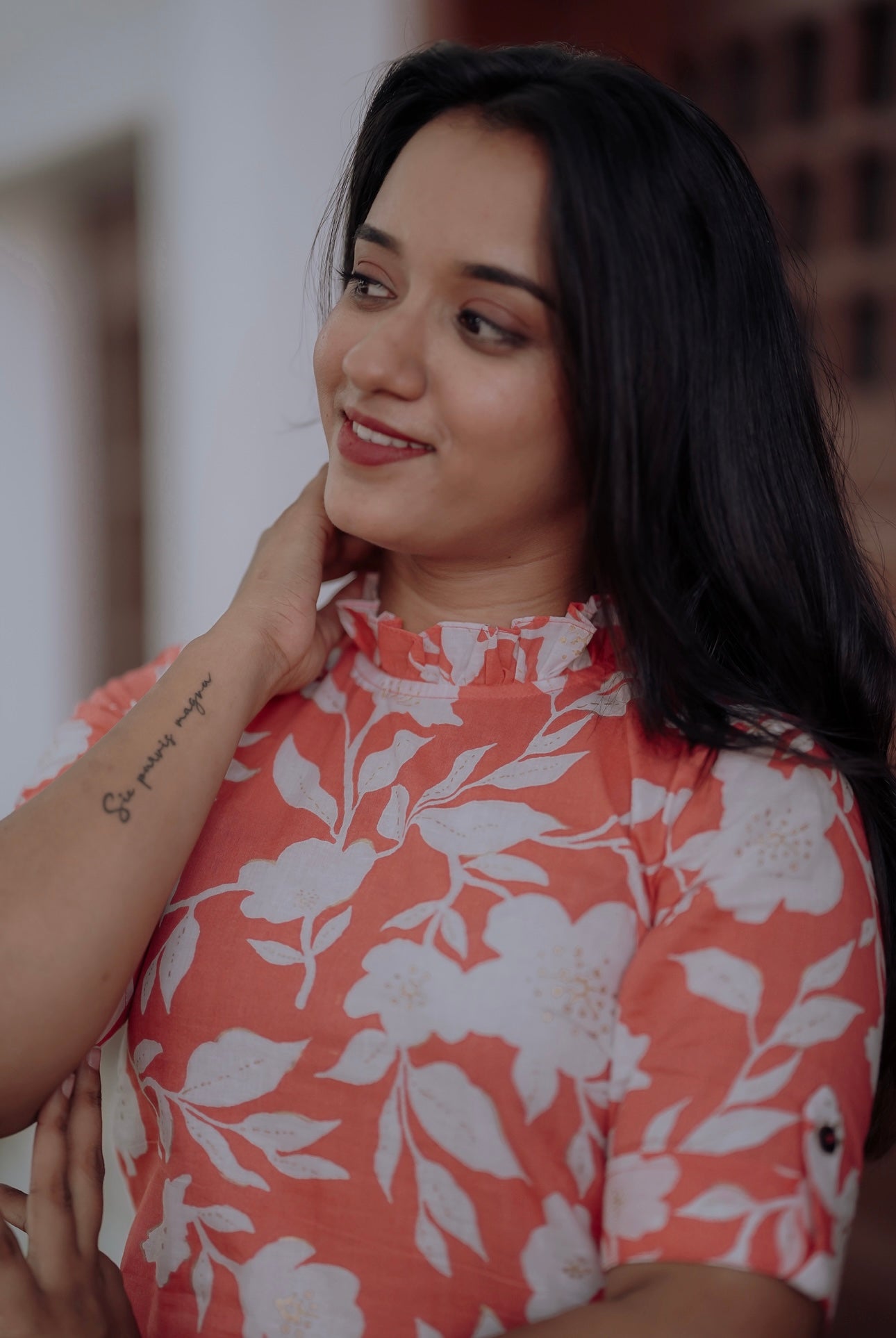 Peach Floral Printed Kurta and Pant Set