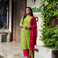 Green Shibori Kurta and Pant Set With Dupatta