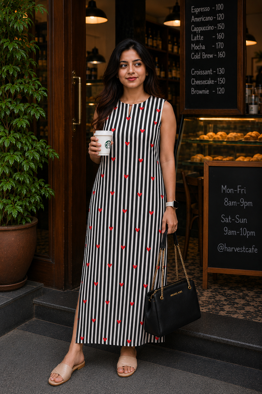 HEART LINE - Low Slitted Cotton Dress