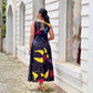 Black Cotton Muticolor Printed Tired Maxi Dress