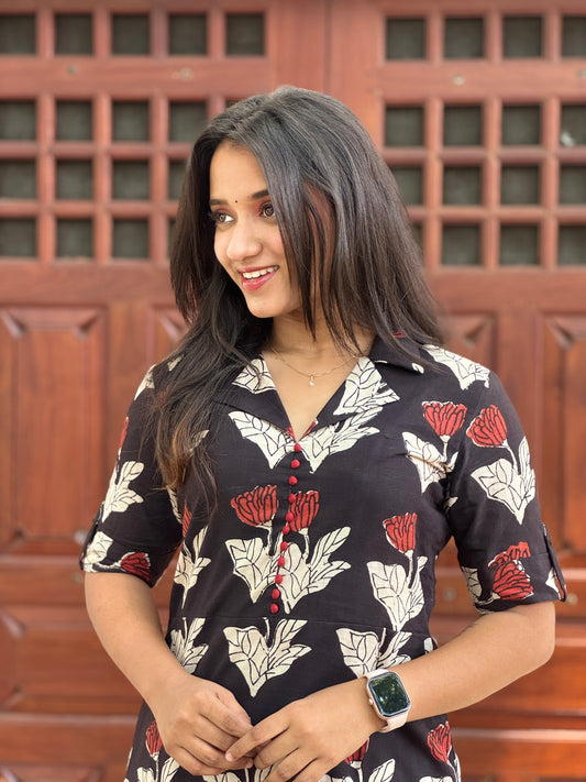 Black Floral Block Printed Set