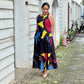 Black Cotton Muticolor Printed Tired Maxi Dress