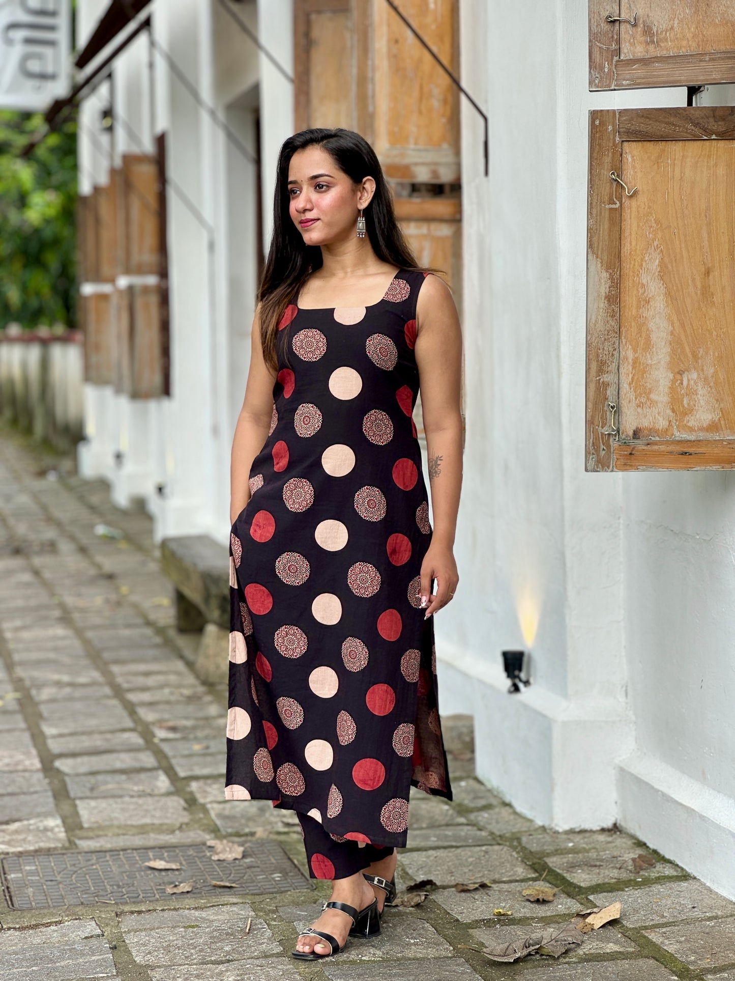 Designer Handblock Printed Polka Ajrakh Set