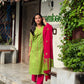 Green Shibori Kurta and Pant Set With Dupatta