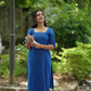 Plain Blue Kurta with Ruby Red Printed Palazzo