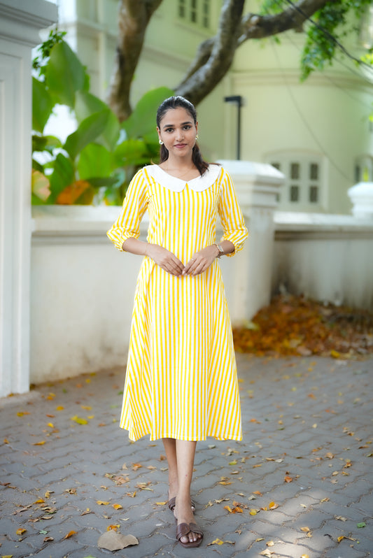 Yellow Striped Cotton Dress