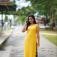 Yellow Kantha Cotton Kurta With Contrast Blue Printed Palazzo